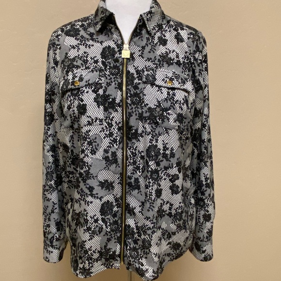 Michael Kors Black Floral Button Down Shirt w/ Gold Hardware - Picture 1 of 6